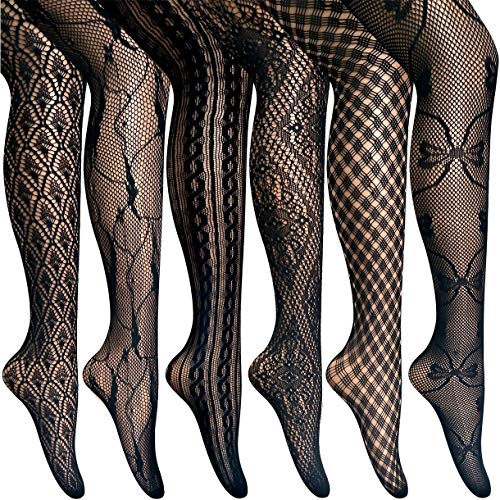 6 Pairs?Donna Calze a rete pizzo floreale collants collant Nero Floreale Antico Taglia unica