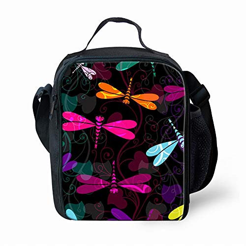 Amzbeauty Niedliche Libellen-Lunchtasche für Schule, Kinder, Jungen, Mädchen, kleine Lunchbox, isolierte Lunchbox, mit verstellbarer und abnehmbarer Tragetasche