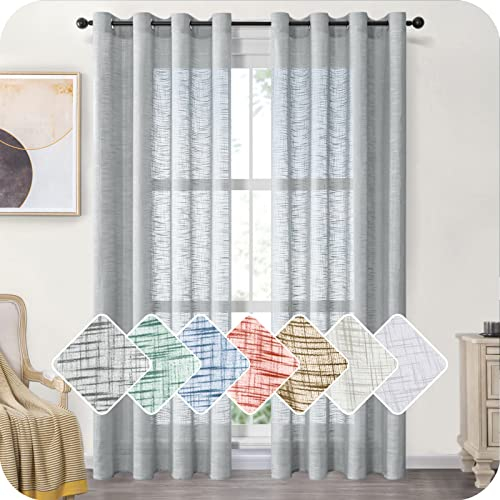 MRTREES Voile Gardinen kurz 2er-Set Leinenoptik Vorhang mit Ösen im Modernen Stores Gardinen Schals Grau 225×140 (H×B) für Wohnzimmer Schlafzimmer Kinderzimmer