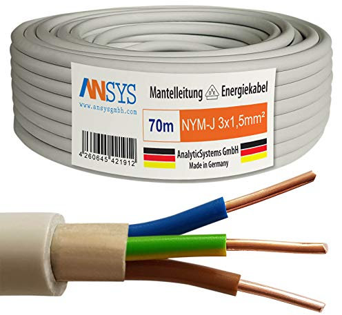 TechMech 70m NYM-J 3x1,5 mm² Mantelleitung Feuchtraumkabel Elektrokabel Kupfer Made in Germany