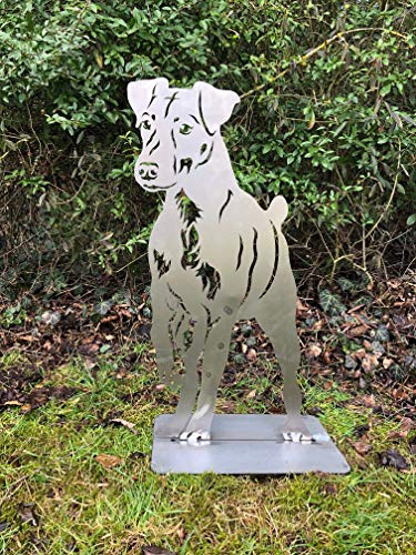 Terma Stahldesign Rost Hund Jagdterrier Lebensgroß Handmade Germany tolle Gartendeko aus Metall Figur deko Geschenk Rostfigur Garten deko Gartenfigur, hundegrab deko