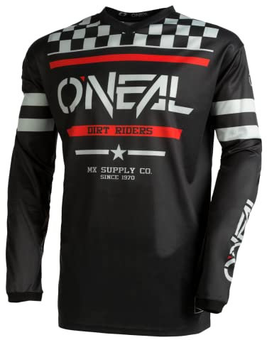 O'NEAL | Motocross-Jersey Langarm | MX Enduro | Gepolsterter Ellbogenschutz, V-Ausschnitt, atmungsaktiv | Element Jersey Squadron V.22 | Erwachsene | Schwarz Grau | Größe M