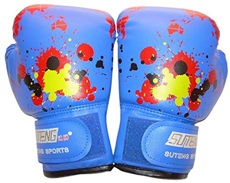 Anwangda 1 paire de gants de boxe pour enfants de 2 à 11 ans, garçons et filles, gants de boxe d'entraînement en polyuréthane pour kickboxing, sac de frappe, coussinets de mise au point (bleu)