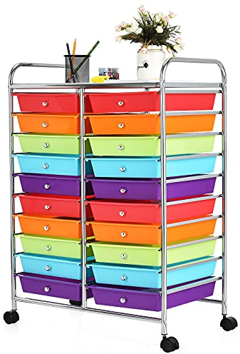 GIANTEX Rollwagen mit 20 Schubladen stapelbar, Schubladenwagen Badrollwagen Küchenwagen mit feststellbaren Rollen, Aufbewahrungswagen Haushaltswagen für Küche Bad Büro 64x39x88 cm (Bunt)