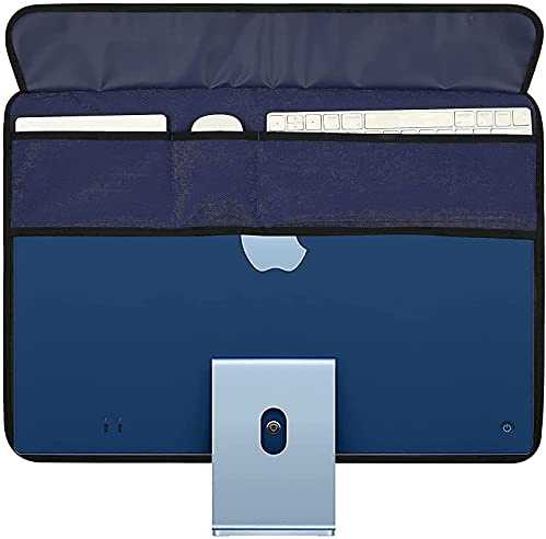 WESAPPINCcomputer Monitor Dust Cover for iMac 24”, PU Leather Protective Screen Dust Cover Sleeve with Rear Pocket Compatible with iMac 24 inch (24 inch, Dark Blue)