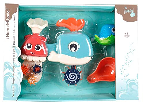 Tachan - Juguetes de baño y bañera con Accesorios Peces y Animales Marinos Que ruedan y sacan Agua por un Circuito, Incluye Ballena, Calamar y pez (756T00581)