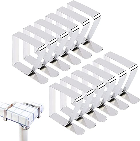 XPOOP 12 Stück Tischdeckenklammern,Tischtuchklammern Edelstahl,Tischdeckenklammer Zum Befestigen Der Tischdecke,Tischtuchklammern Für Dicke Tischplatten Silber