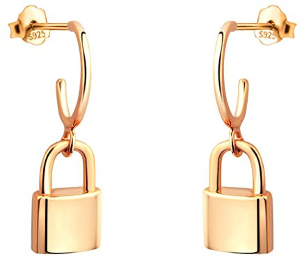 SOFIA MILANI - Pendientes para Mujeres en Plata de Ley 925 - Chapados en Oro Rosa - Pendiente de Botón de Candado - E1145