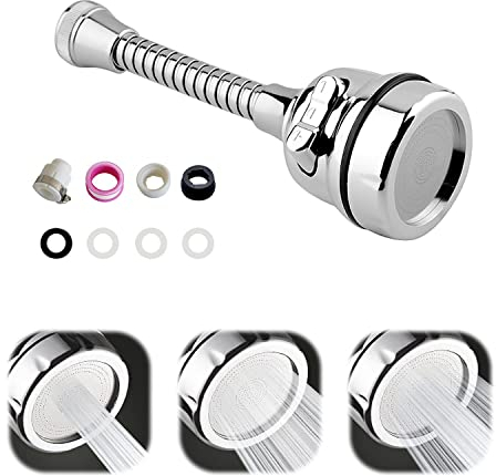 Cabezal de pulverización de Acero inoxidable móvil para fregadero de cocina, extensor de grifo antisalpicaduras giratorio de 360° con manguera, cabezal rociador con 3 modos para cocina y baño