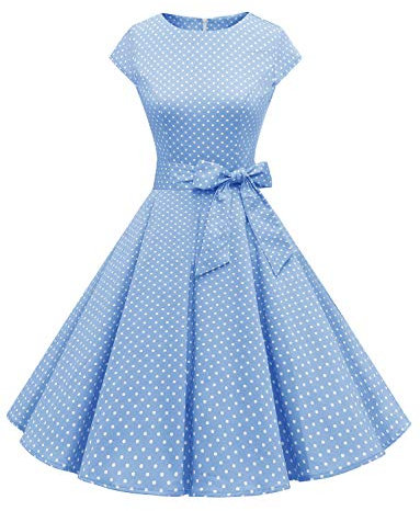 Dressystar Damen 1950er Vintage Retro Rockabilly Kurz Cocktailkleider Silvester Kleid Hochzeitskleid Abendkleider Himmelblau Weiß Punkt XXL