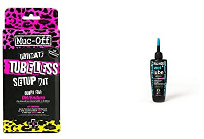 Muc-Off 20086 Ultimate Tubeless Setup Kit For Tubeless Ready Bikes, DH/Enduro & 967US Wet Chain Lube, 120 Millilitres - Biodegradable Bike Chain Lubricant, Suitable For All Types Of Bike