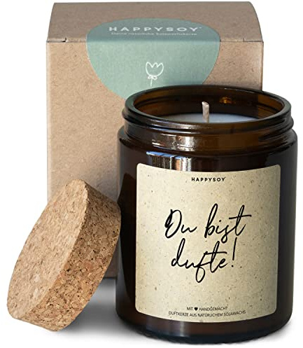 Geschenk Danke sagen Duftkerze im Glas mit Spruch aus Soja - natürlich handgemacht, nachhaltig - persönliche schöne Geschenk-idee, Dankeschön, inkl. Korkdeckel