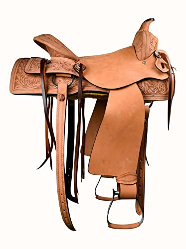Hulara Westernsattel aus echtem Leder, geschnitzter, bequemer Sitz, Größe 14 Zoll bis 18 Zoll, Westernsattel für Pferde, Barrel Racing Saddle