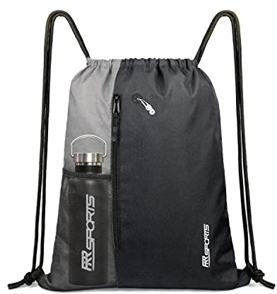 RR Sports - Turnbeutel Schwarz Grau für Damen, Herren & Kinder - Sportbeutel wasserdicht für Fitnessstudio, Sport, Fitness - Kleiner Rucksack-Beutel - Trainingstasche Sport-Rucksäcke - Gym Bag klein
