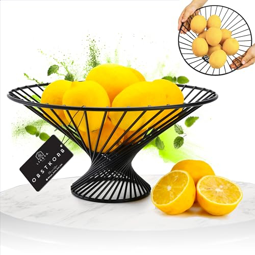 LIKAYA® Cesta de frutas en color negro mate de pie en un diseño moderno con buena ventilación (también se puede utilizar como cuenco de frutas, cesta de verduras, cesta de frutas, cuenco de frutas) –