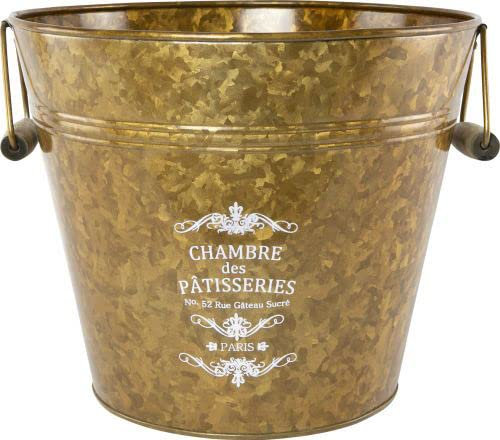 Divas World Antique Brass Planter Tin Pail Antique Brass with Wooden Handle 30cm Garden Flower Herbs Bucket Planter Pots (Tin Pail Antique Brass 30CM)