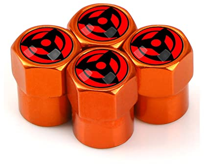 JWQI Anime Reifen Ventilkappen mit Dichtung, 4 Stück Universelle Ventildeckel, Hexagon Design Autoventil Metall Aluminium Ventildeckel Kappen für Auto Motorrad Fahrrad Roller LKW pkw SUV, Orange