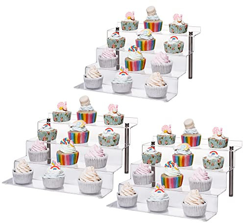 CECOLIC Acryl Riser Shelf 4 Tier Clear Display Ständer für Sammlerstücke Pop Figuren, Cupcakes, Parfums, Display Riser zum Dekorieren & Organisieren - 30 x 27,4 x 16,5 cm (groß, 3 Stück)