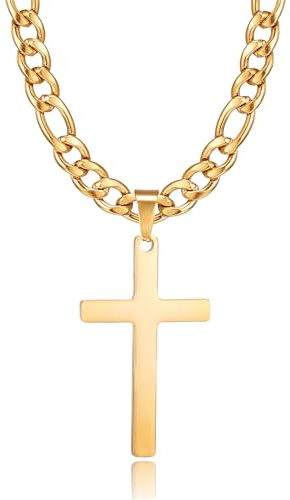 HSWYFCJY Kreuz kette Herren Kreuzkette Silber Gold Schwarz Edelstahl umgekehrtem Anhänger mit Kreuz Halskette für Männer Christliches Kreuz Halskette 20/24/28