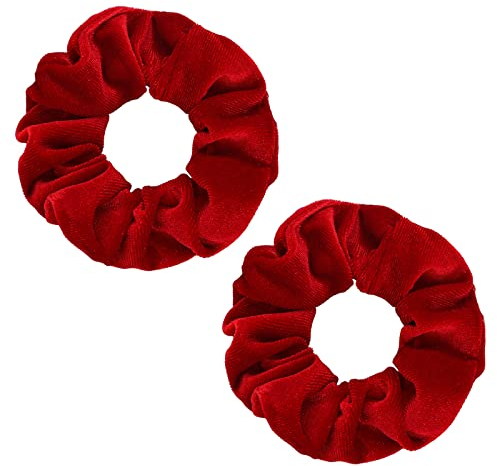 WLLHYF 2 Pcs rosa Samt Haar Scrunchies große Größe Haar Bands niedlich Seil elastische Krawatten für Mädchen Frauen Weihnachten Geschenke Armband Pferdeschwanz Halter Haarschmuck (Rot)