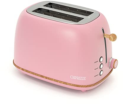 Tostadora de Pan Caprizze Kaito con Doble Ranura Extra Ancha 6 Niveles de Tostado Diseño Vintage con Efecto Madera Rosa Mate