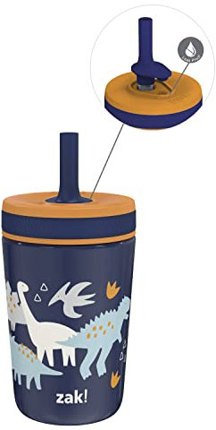 Zak Designs Kelso Trinkbecher für Kleinkinder für Reisen oder zu Hause, 340 ml, vakuumisolierte Edelstahl-Schnabeltasse mit auslaufsicherem Design, perfekt für Kinder (Zaksaurus)