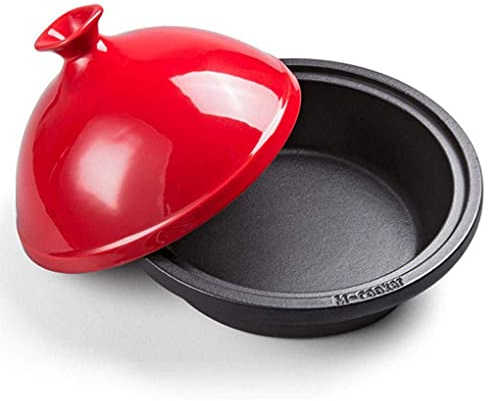 NMNMNM Ceramic cooking pot 3 Liters Moroccan Tagine Pot Cast Iron Base Ceramic Lid Clay Casserole Suitable For 3-6 People，Pink (Color : Green)