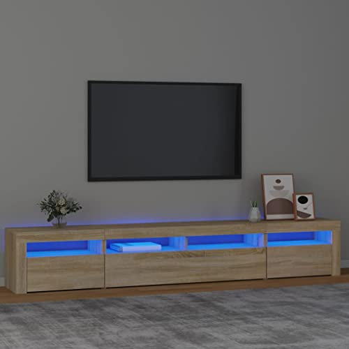 Higsose Meuble TV Salon avec Lumières LED Colorées Chêne Sonoma 240x35x40 cm Bois d'ingénierie Style Tendance Meuble Média Dessus Robuste Fonction d'affichage pour Exposer Objets Décoratifs