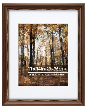 Eitida Cadre Photo en bois 28x36 cm avec Décoration en Perles, Passe-Partout Pour 20 x 25,4 cm, Présentation Verticale ou Horizontale, Laiton brun Brossé, Verre Véritable