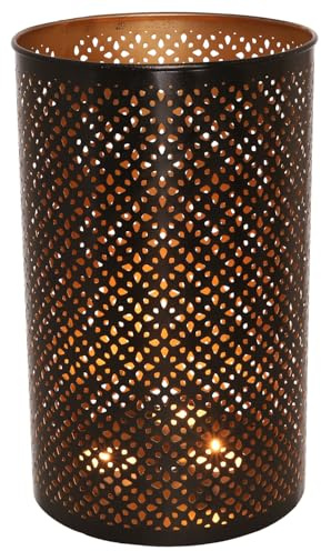 Runde Metall Windlicht Leuchte, Teelichthalter, Modell 6, 16 cm | Metallschirm mit filigranen Mustern, auch als Deckenlampe nutzbar, verschiedene Größen verfügbar.