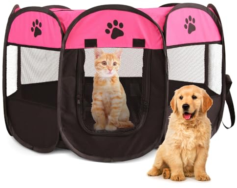 Recinto Cani da Interno, 74x74x43cm Recinto per Gatti, Box Pieghevole per Cane, Gabbia per Gatto Esterno, Box per Cucciolo Gattini Conigli, Rosae
