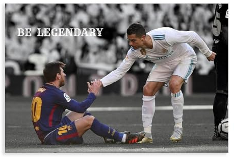 DEZARO Messi und Ronaldo – Fußballspieler-Poster, Leinwand-Poster, Wandkunst, Dekordruck, Bild, Gemälde für Wohnzimmer, Schlafzimmer, Dekoration, ungerahmt, 30 x 45 cm