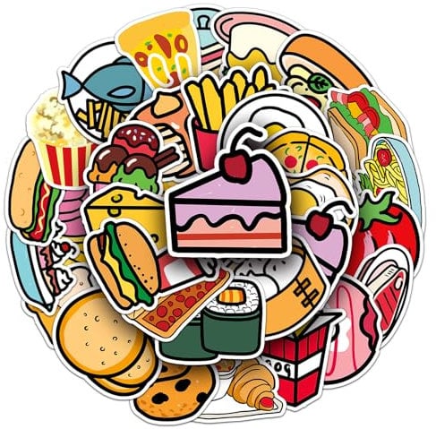 Fun Food Graffiti Stickers for Everyone, 50PCS Waterproof Vinyl Decals for Laptops, Water Bottles & Luggage - Playful Food-Themed Decals for Parties & DIY Projects