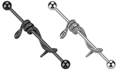 beyoutifulthings Industrial-Piercing SET gewundene Schlange Silber Schwarz Industrial-Barbell Industrial-Bar Chirurgenstahl Stab-länge 38-mm