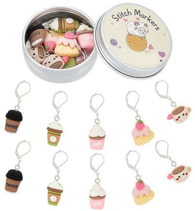 PLIGREAT 10 Stück Niedliche Kaffeetasse Maschenstich Marker Charm Set Schmuck Herstellung Anhänger DIY handgemachtes Handwerk Zubehör Strickstich Zähler für Mama Frau Schneider Shop Zubehör