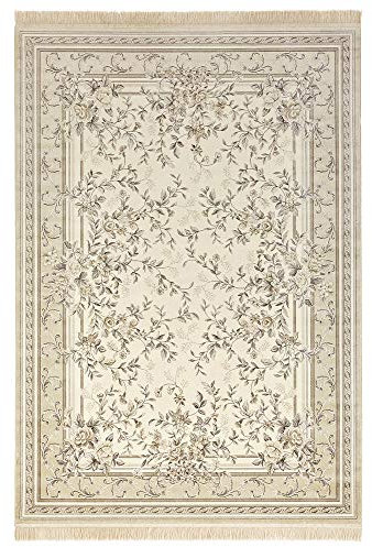 Teppich Boss - Orientalischer Samt-Teppich mit Fransen Antik Flowers Creme Beige, Größe:160x230 cm