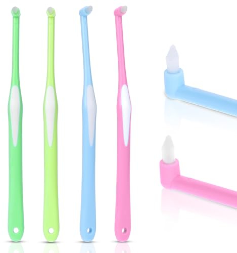 Ouligay 4 Stück Einbüschelzahnbürste Tuft Zahnbürste Einbüschelbürste Getuftet Bürste Weich Büschelzahnbürste Trimm Zwischenraum Bürste für kieferorthopädische Zahnspangen und Brücken Detail Reinigung