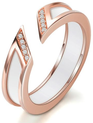 Hokech Bague en céramique blanche avec une rangée Australie Zircon Canal Réglage Or Rose Couleur Métal Mariage Anneaux Ouverts pour Femmes