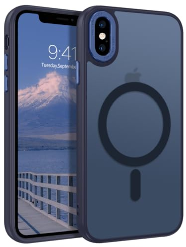 GUAGUA Magnetisch Hülle für iPhone X, iPhone XS [Kompatibel mit MagSafe] Matt Handyhülle Stoßfest Durchscheinende Rückseite Dünn Schutzhülle Case für iPhone X/XS (5,8 Zoll) Blau