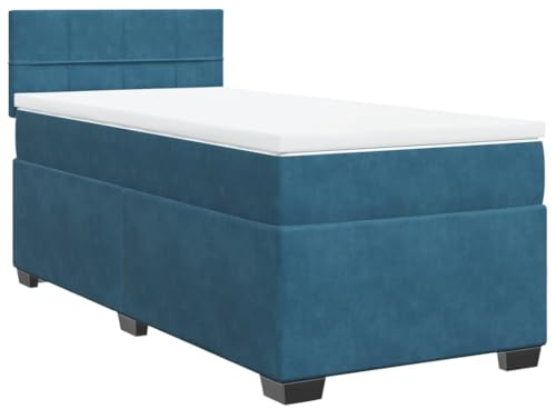 vidaXL Boxspringbett, Polsterbett Bett mit Matratze LED, Bettgestell mit Kopfteil Lattenrost, Einzelbett für Schlafzimmer, Blau 80x200cm Samt