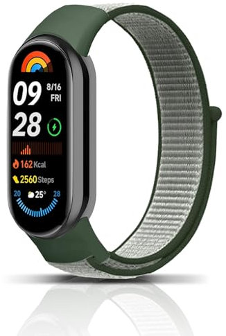 PaceBid Nylon Cinturino per Xiaomi Smart Band 10/Band9/Band8, Sostitutivo Sportivo Elastico Traspirante Adesivo Magico Donne Uomini Bracciale in Ricambio per Xiaomi Mi Band 10/Band9/Band8 (Verde)