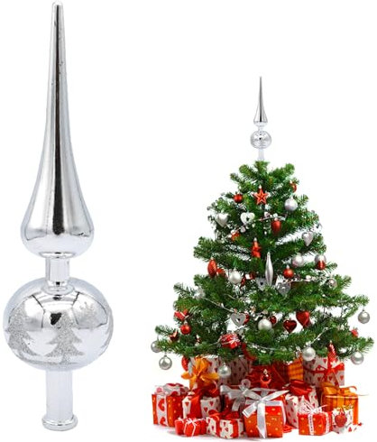 Asyinxson Albero Di Natale Topper Tree Top Decorazione,Puntale Per Albero Di Natale In Plastica, Decorato Con Glitter (Argentato)