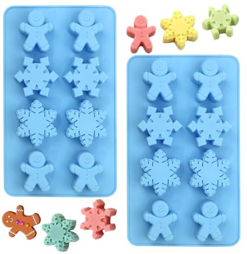 YXHZVON 2 Stampo Natalizio in Silicone per Cioccolatini, Motivo a Fiocchi di Neve Stampi in Silicone con Motivi Natalizi per Cioccolatini di Natale, Muffin, Caramelle