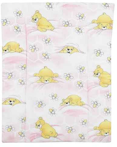 Baby Delux Wickelauflage Wickelunterlage 60x75 cm weiche Wickeltischauflage Baumwolle wasserdicht waschbar (Honigbär rosa)