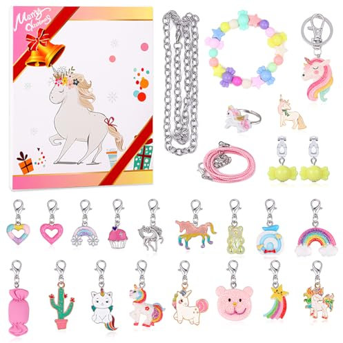 HyzaPhix Adventskalender Mädchen Schmuck 2024, Einhorn Armband Adventskalender Freundschaftsarmband, Countdown Kalender Weihnachten Geschenke (Einhorn)