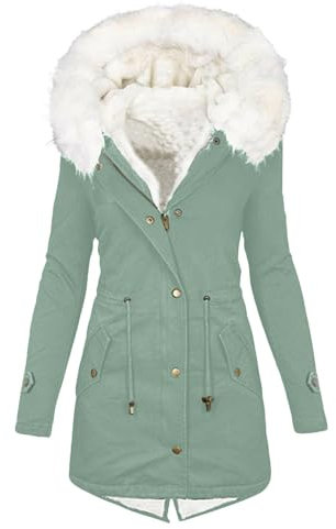 Generico Cappotto Donna Invernale Caldo Giacca Parka Impermeabile Cappotto Imbottita con Cappuccio in Pelliccia Piumino Donna 100 Grammi Mezza Stagione Giubbotto Trapuntato Sherpa Foderato