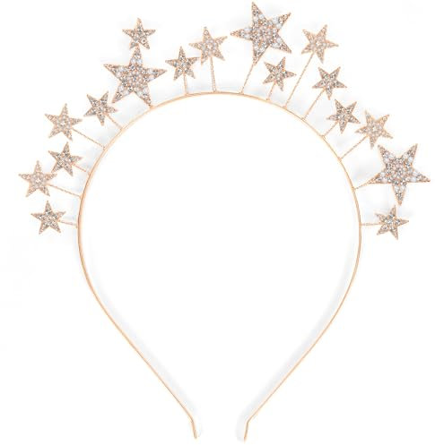 Stern Haarreif Gold, Sternhaarreif Haarschmuck, 1 Stück Gold Stars Headband Rhinestone, Glitzer Stirnband, Kopfschmuck, Kristall Sternenhaarreifen für Weihnachten Karneval Neujahrsparty