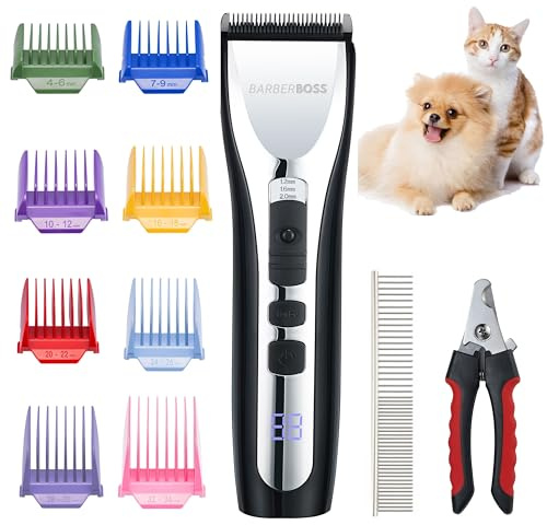 BarberBoss Tierpflegeset, kabelloser, geräuscharmer Trimmer für dickes Fell, verfilztes Fell, wiederaufladbare Hundepflegeschere, Hundepfotentrimmer, Tierpflegeset