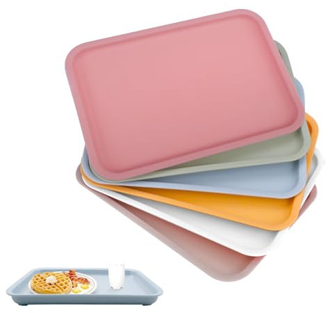 posionks 6 Pieces Tray Serving Tray Plastic Plates & Trays 24.5 x 17.5 cm Serving Tray Non-Slip for Commercial Kitchen Dining Room Cafe (6 Colours)
