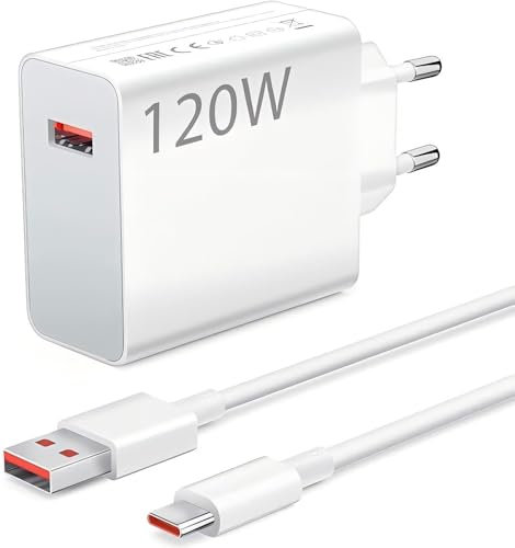 Cargador 120W USB y Cable USB C para Xiaomi Mi14 14 Ultra 13Pro 13T 12T Pro 12 Redmi Note 12Pro 11Pro 12 11S, Carga Adaptador Turbo Hyper Charger para Poco F6 F5 F4 GT 5G X6 X5 M5 Redmi Pad